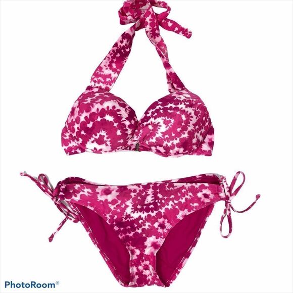 Bisou Bisou Pink Tie Dyed Bikini Size Large - Picture 1 of 9